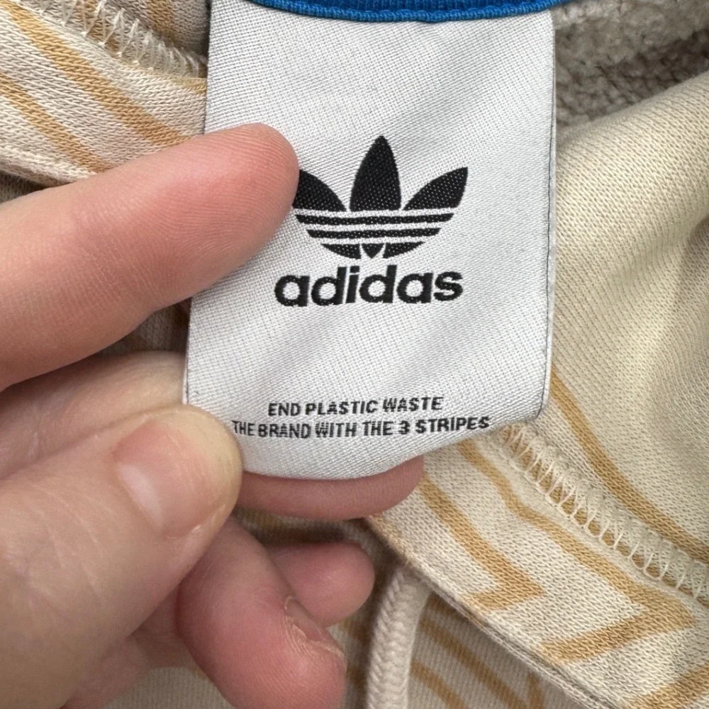 Adidas Originals Athletic Club Hoodie Cream Tan Abstract Trefoil Pattern XL